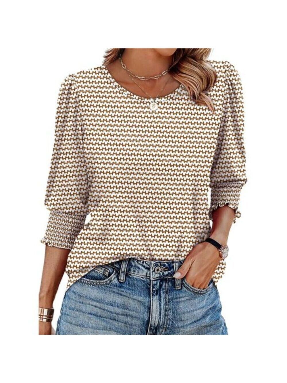 j Striped Blouse for Women Dressy Casual – 3/4 Sleeve Top with Smocked Cuffs